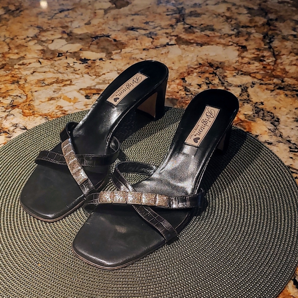 Brighton black sandals with dsilver accents SZ 9.5M, made in Italy. Great shape.